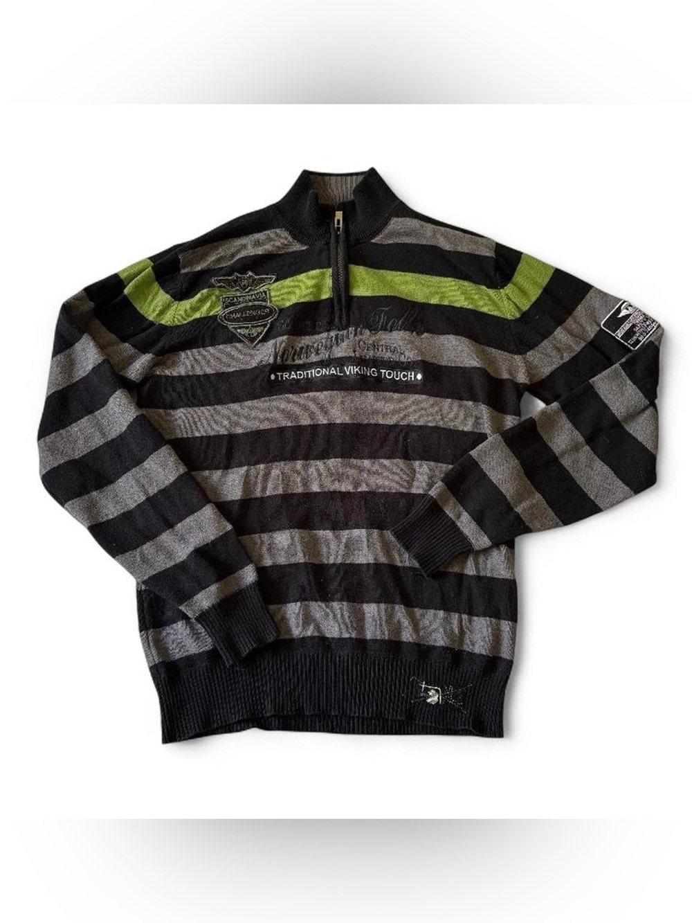 mfm striped quarter zip sweater